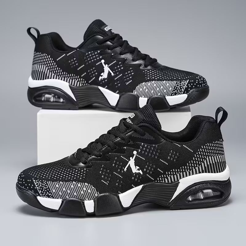 Men'S Stylish Black & Red Geometric Pattern Sneakers