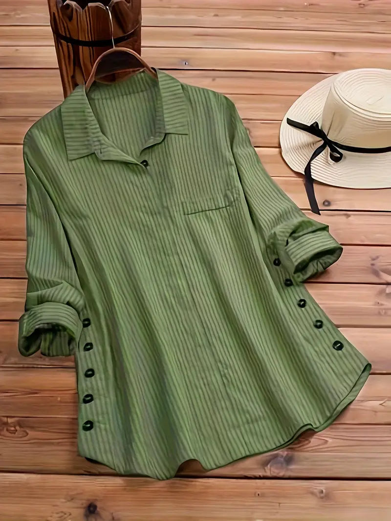 Rollable Sleeve Solid Side Button Blouse,