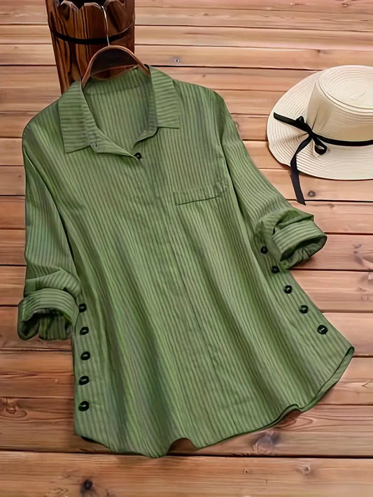 Rollable Sleeve Solid Side Button Blouse,