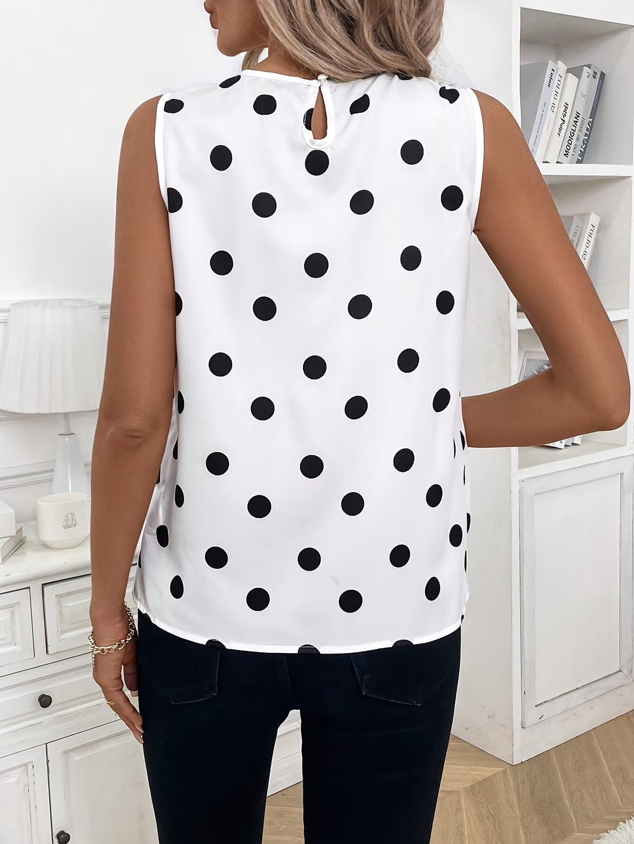 Polka Dot Round Neck Sleeveless Shirt