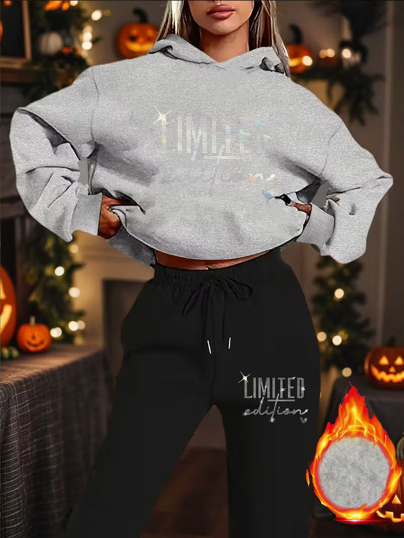 2pcs Women's Oversized Fleece Hooded Sweatshirt & Joggers Set