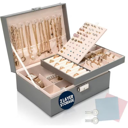 2-Layer Jewellery Box with Lock & Keys,