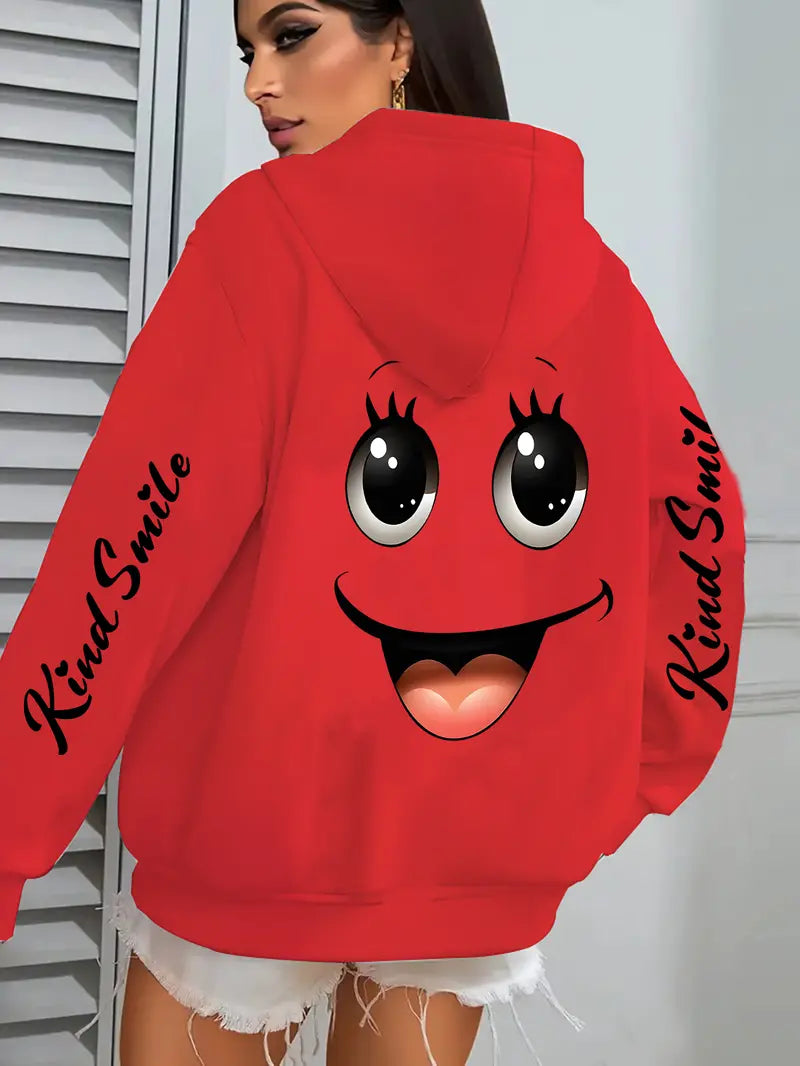 Women'S Cute Smiling Face Print Hoodie Jacket