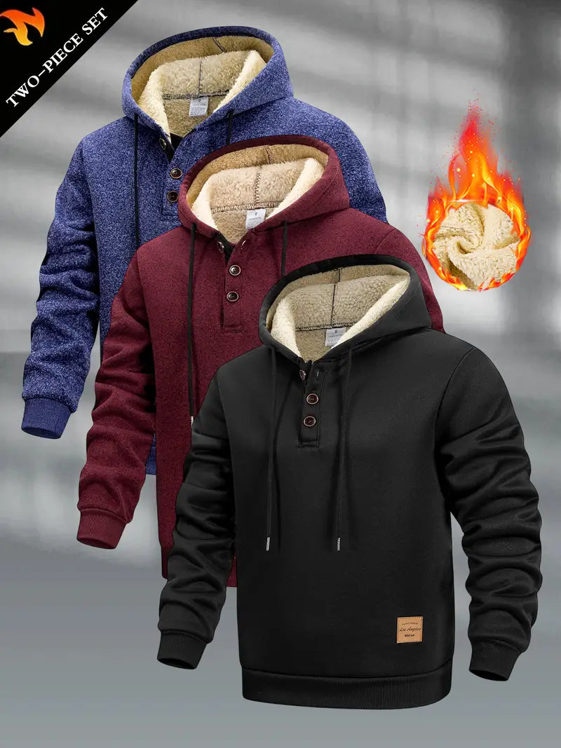 3pcs Men'S Autumn Winter Solid Color Fleece