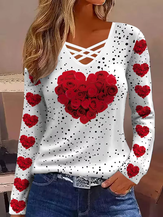 Women's T-Shirt with Elegant Heart Rose Design