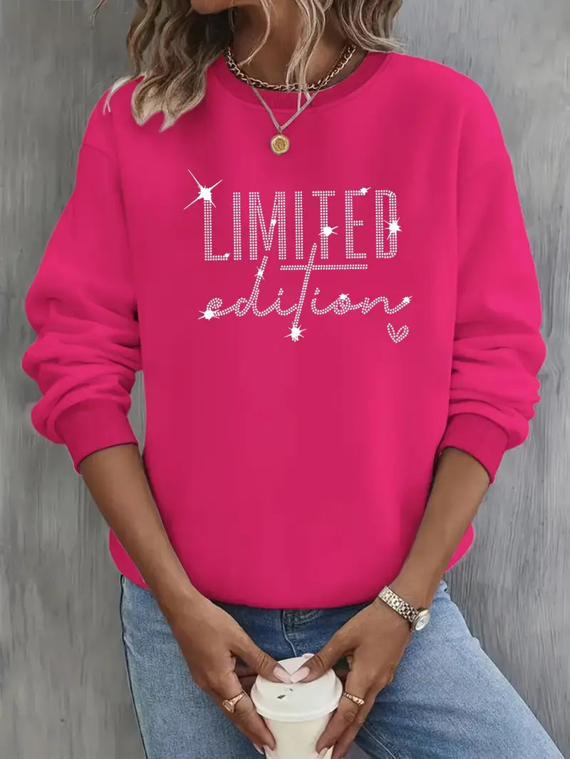 Women'S Limited Edition Glittery Letter Print Sweatshirt