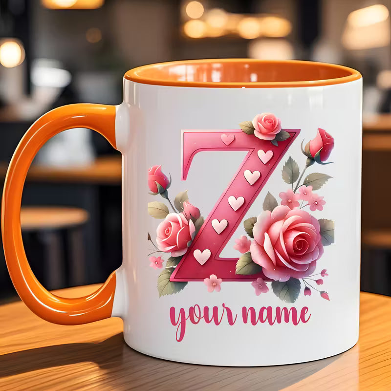 Personalized Floral Initial Ceramic Mug