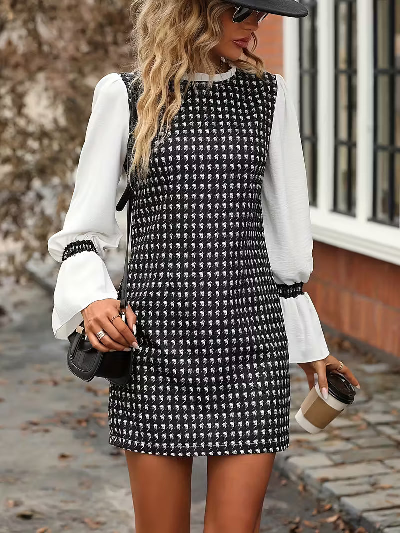 Houndstooth Print Mini Dress