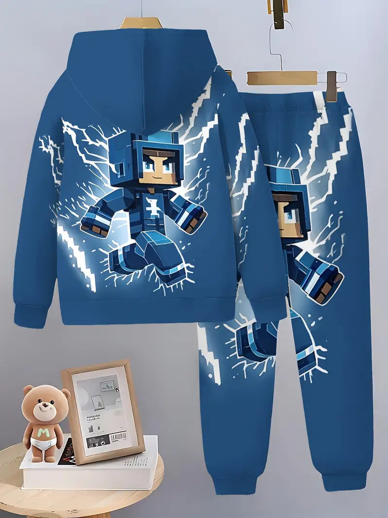 Boys' Fashion 3D Printed Casual Hoodie Set