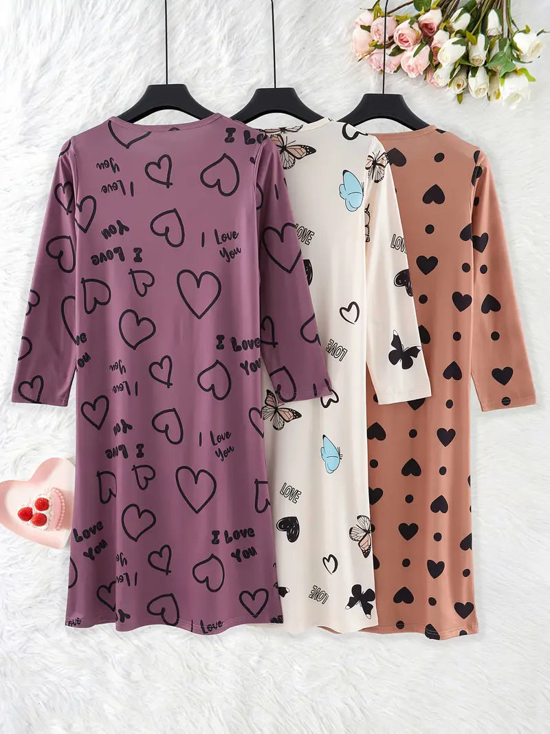 Plus Size Women's Mature Style Nightgown 3pcs Set,