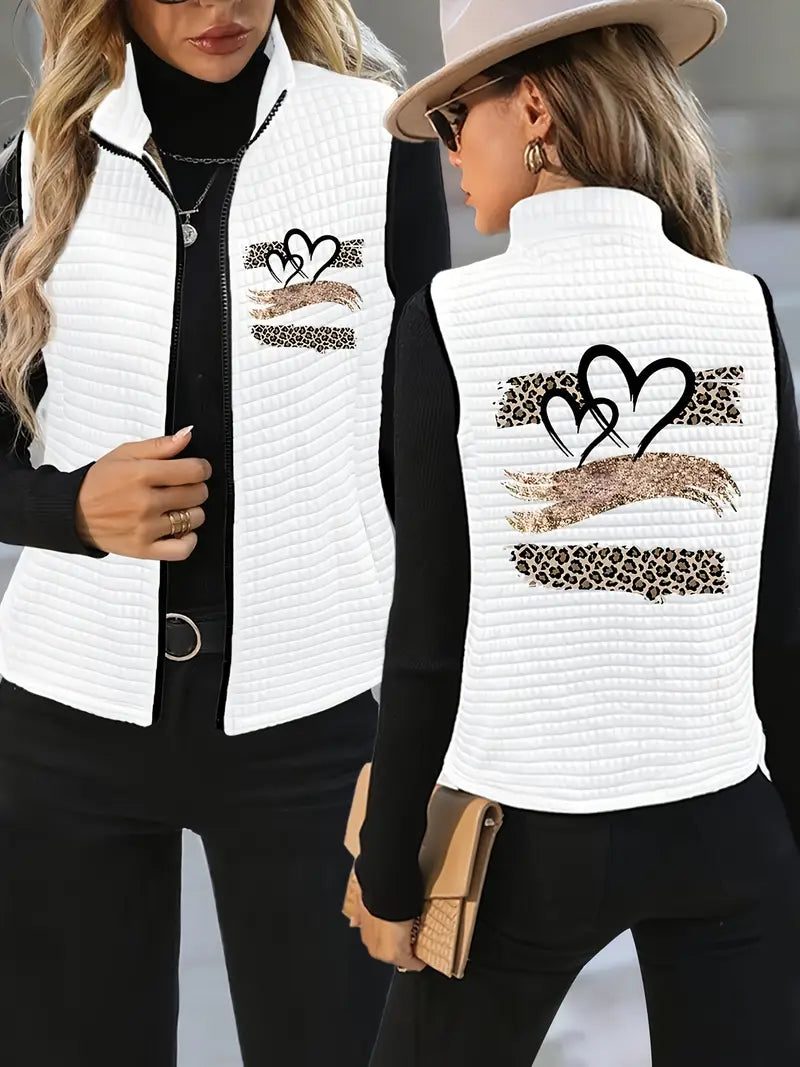 Leopard print and love print zip vest,