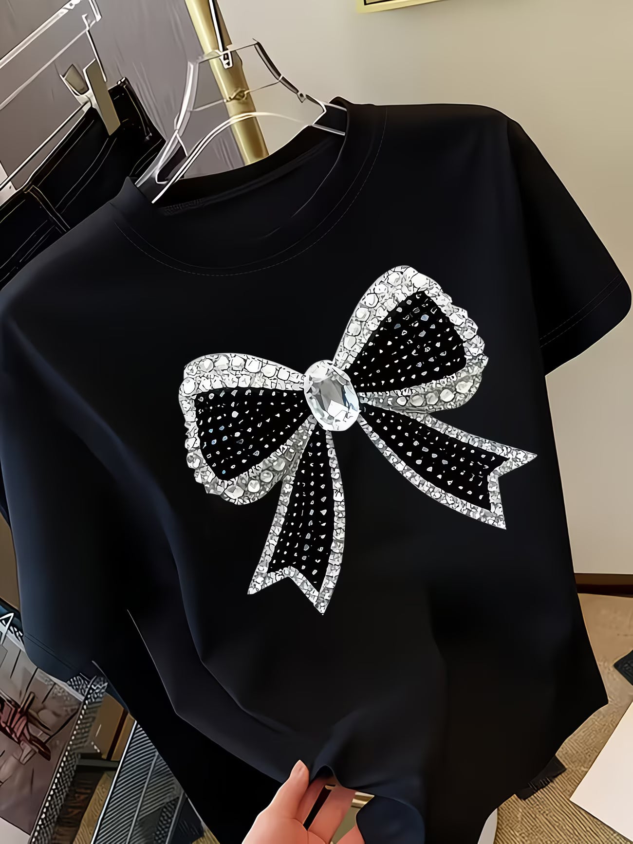 Sequin Bow Print T-Shirt