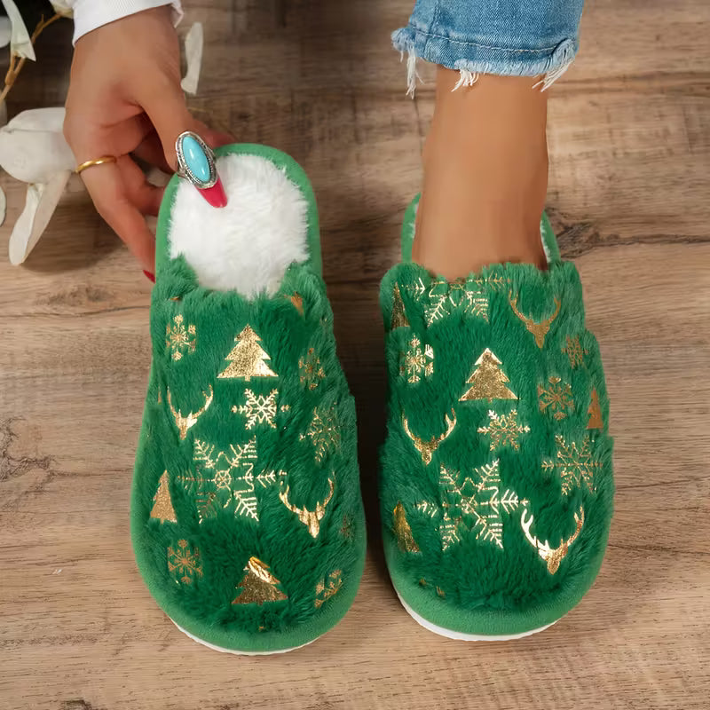 Plush Christmas Tree Slip-On Slippers
