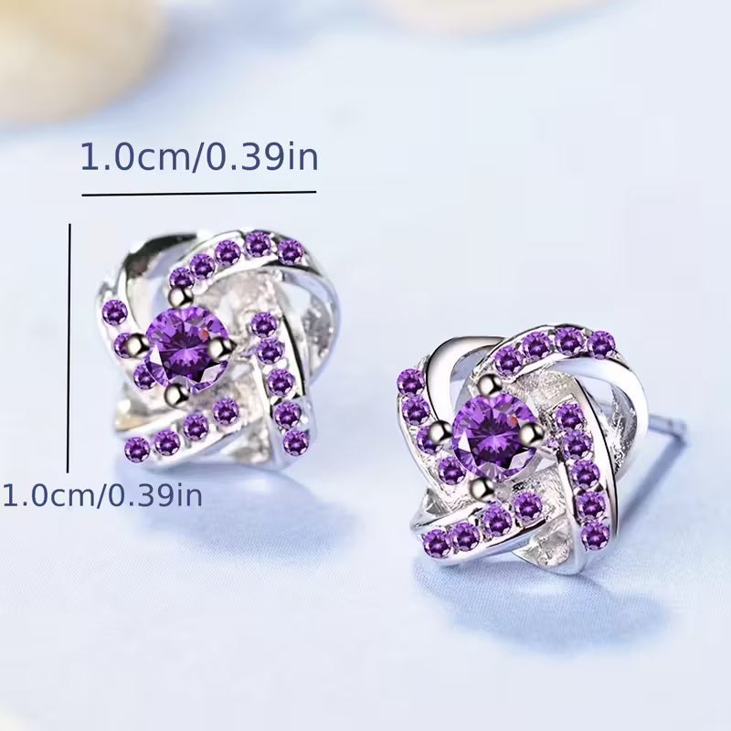 Purple Rhinestone Four-Leaf Clover Stud Earrings