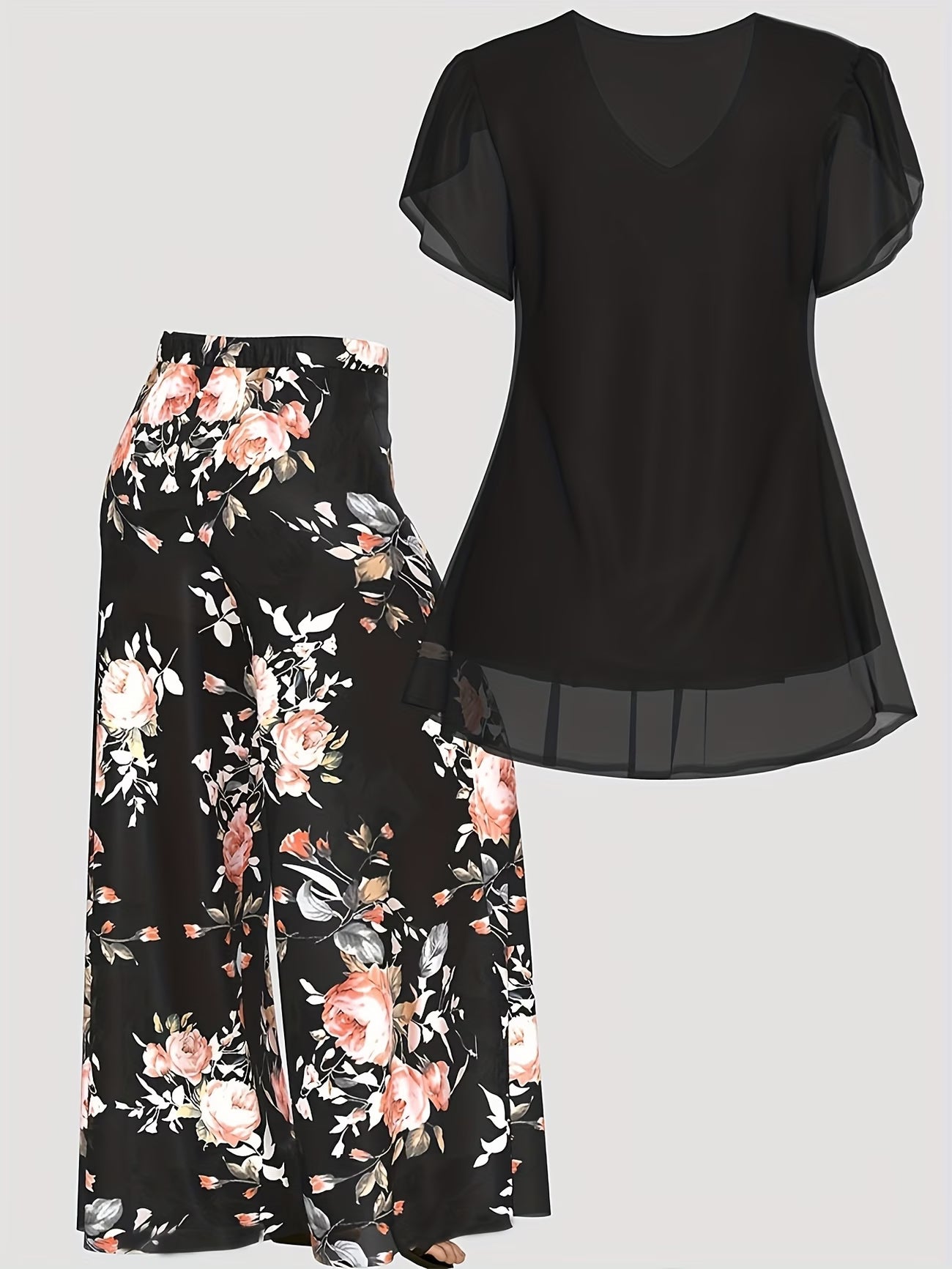 Solid Color Top And Printed Pants