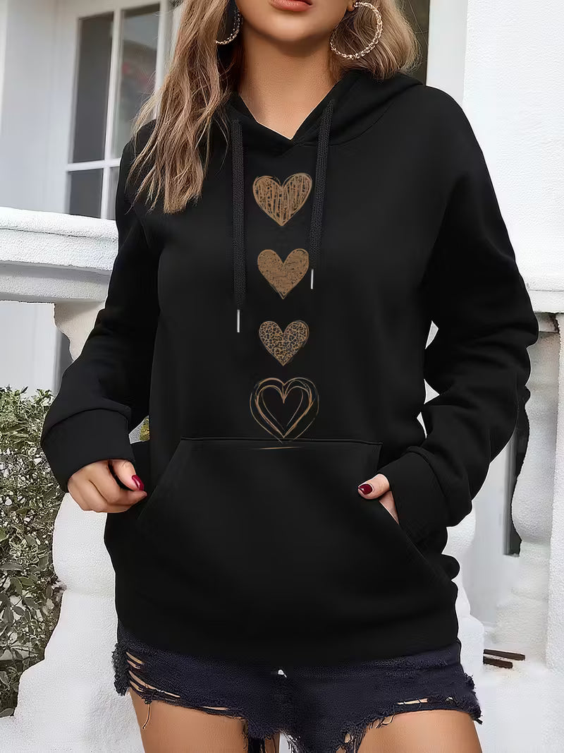 Women's Oversized Heart Print Hooded Sweatshirt
