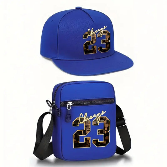 2pcs Chicago 23 Golden Print Baseball Cap & Crossbody Bag Set