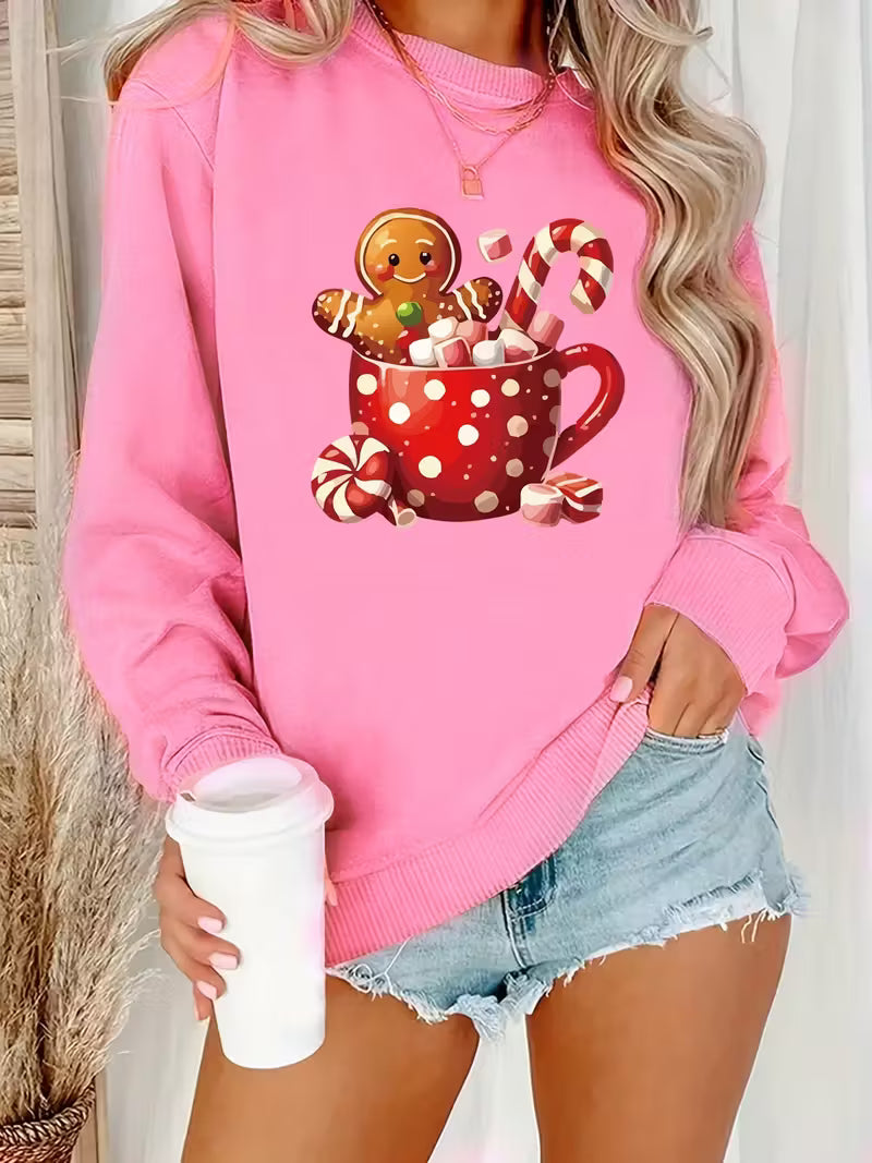 Women's Gingerbread & Candy Cane Print Sweatshirt