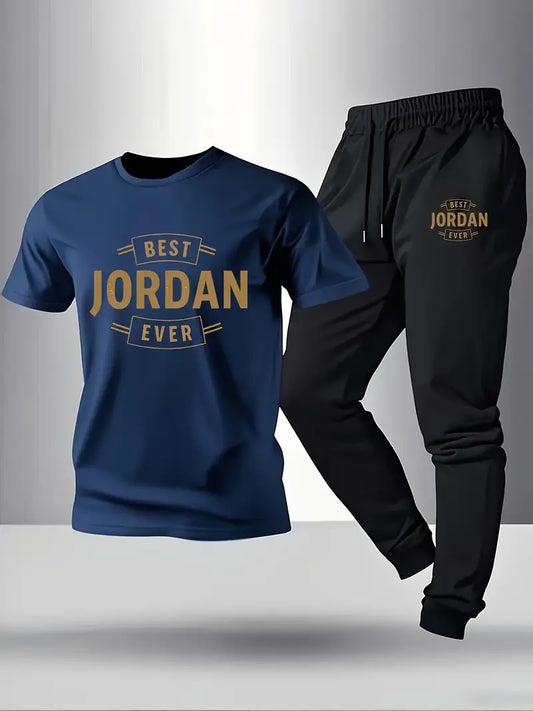 Men'S Round Neck Short Sleeve T-Shirt and Pants Set