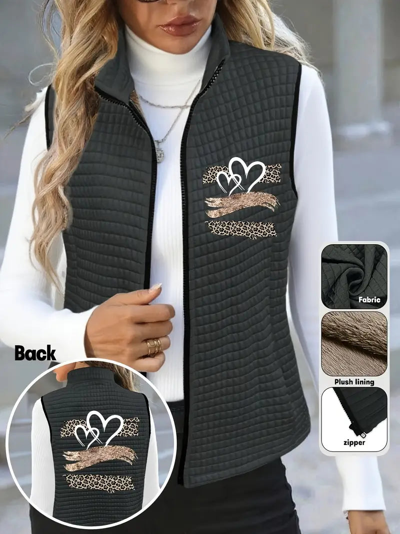 Leopard print and love print zip vest,