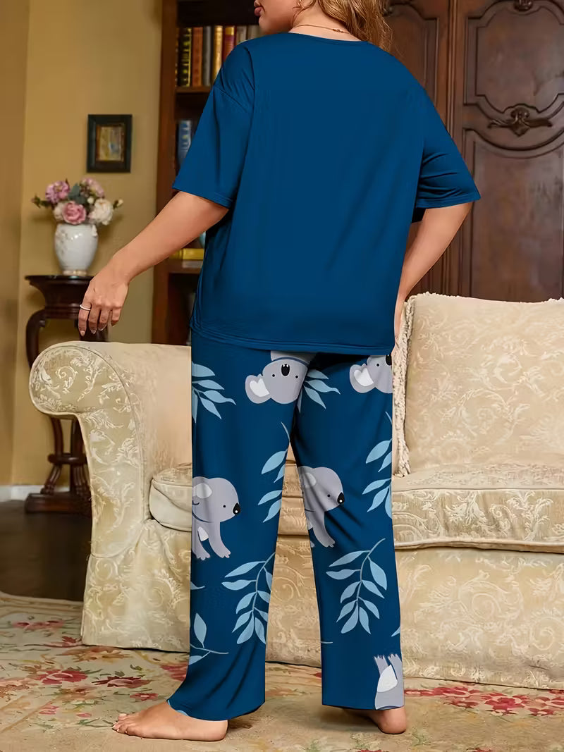 Plus Size Cartoon Koala Pajama Set