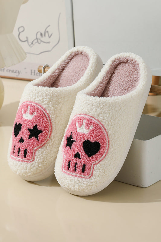 White Skull Printed Plush Home Slippers LIMITED STOCK