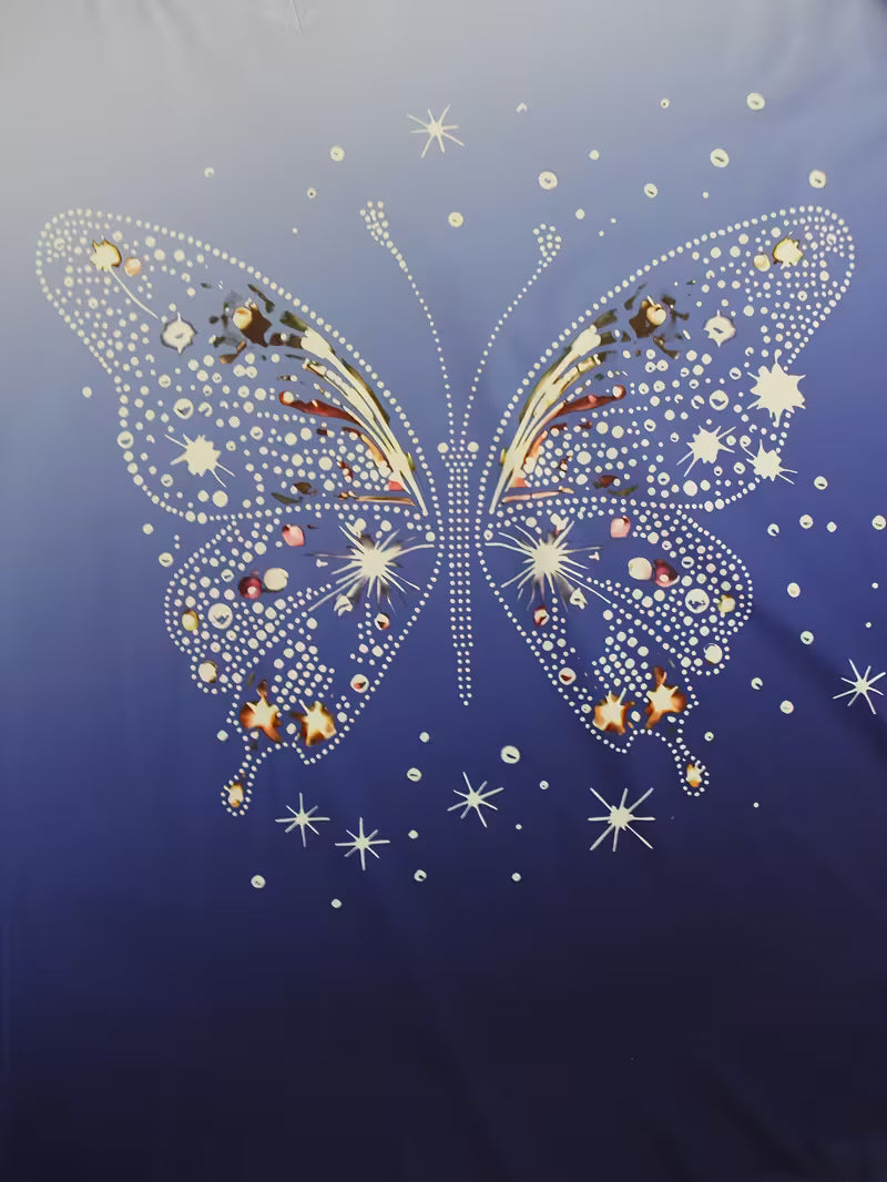 Plus Size Women'S Elegant Butterfly Print V-Neck Long Sleeve T-Shirt