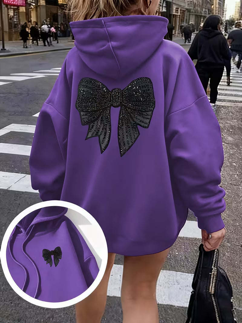 Women's Glittering Bow & Accent Hooded Sweater