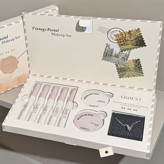 8pcs Set QIBEST Vintage Postal Makeup Set,