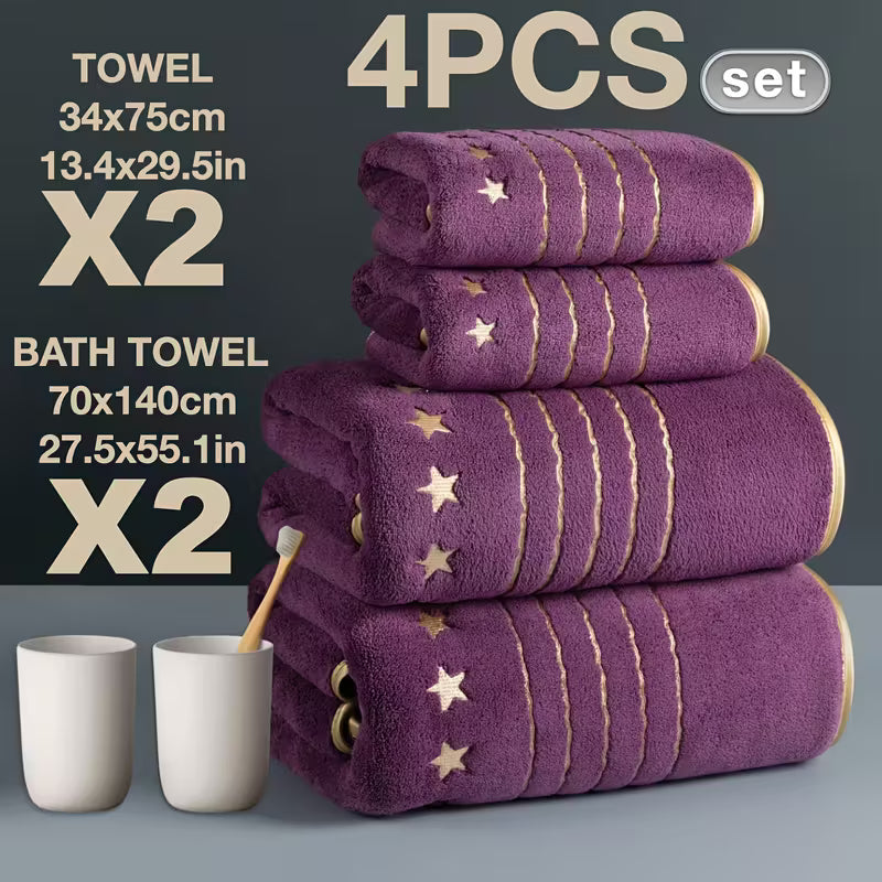 4pcs Set Ultra Soft Golden Thread Light Luxury Five-Star Embroidery Towel Bath Towel Set