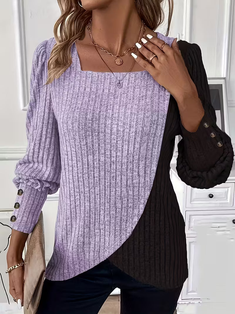 Women'S Casual Square Neck Long Sleeve Top