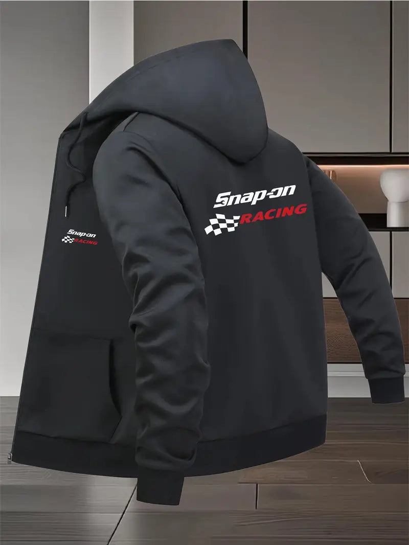 Men'S Casual Hooded Jacket with Geometric Pattern