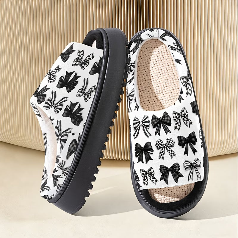 Breathable Sweat-Absorbent Thick-Soled bow Cute Printed Slippers