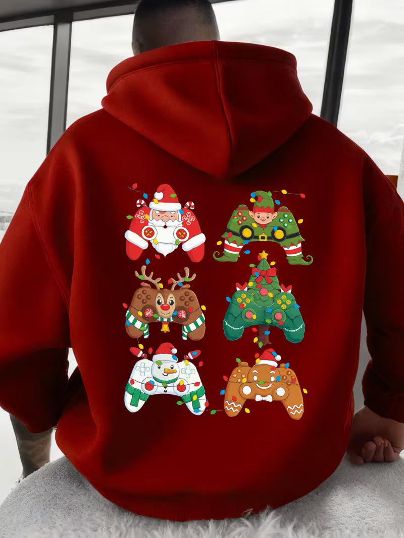 Men's & Unisex Christmas Santa & Reindeer Print Hooded Sweatshirt
