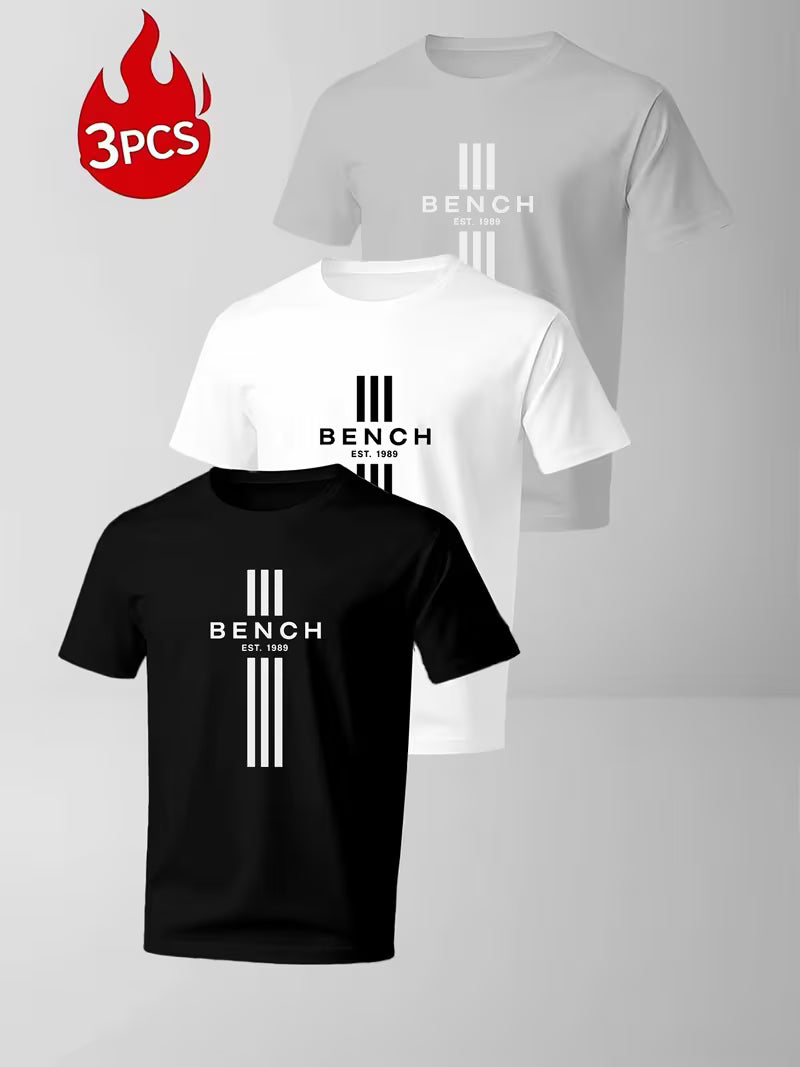 3pcs Men'S Quick-Dry Breathable Polyester T-Shirts