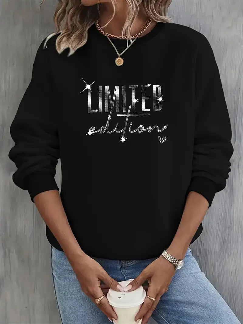 Women'S Limited Edition Glittery Letter Print Sweatshirt