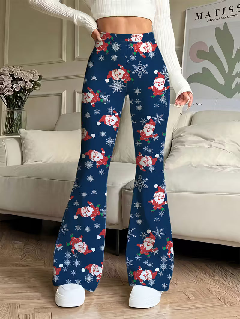 Christmas Print Flare Leg Pants