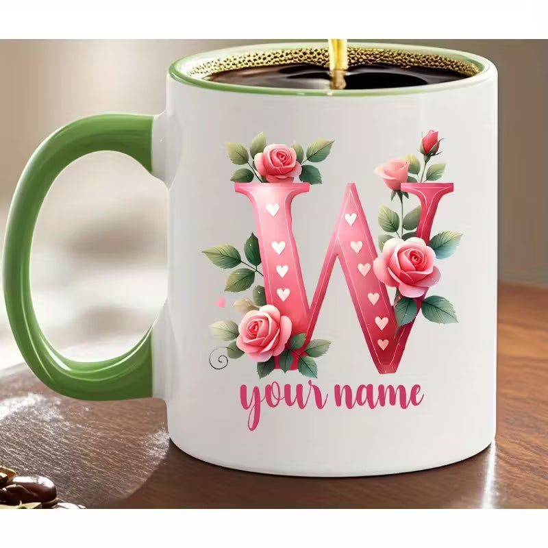 Personalized Floral Initial Ceramic Mug