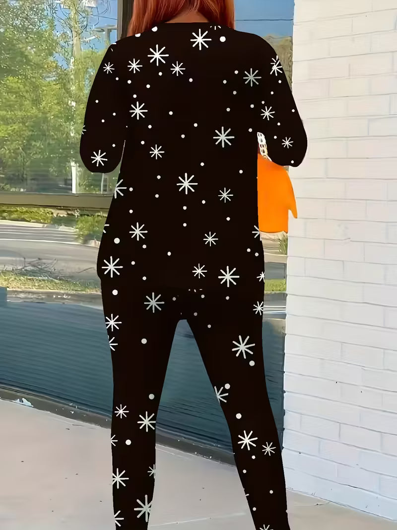 Santa Claus Print Casual Two-Piece Set