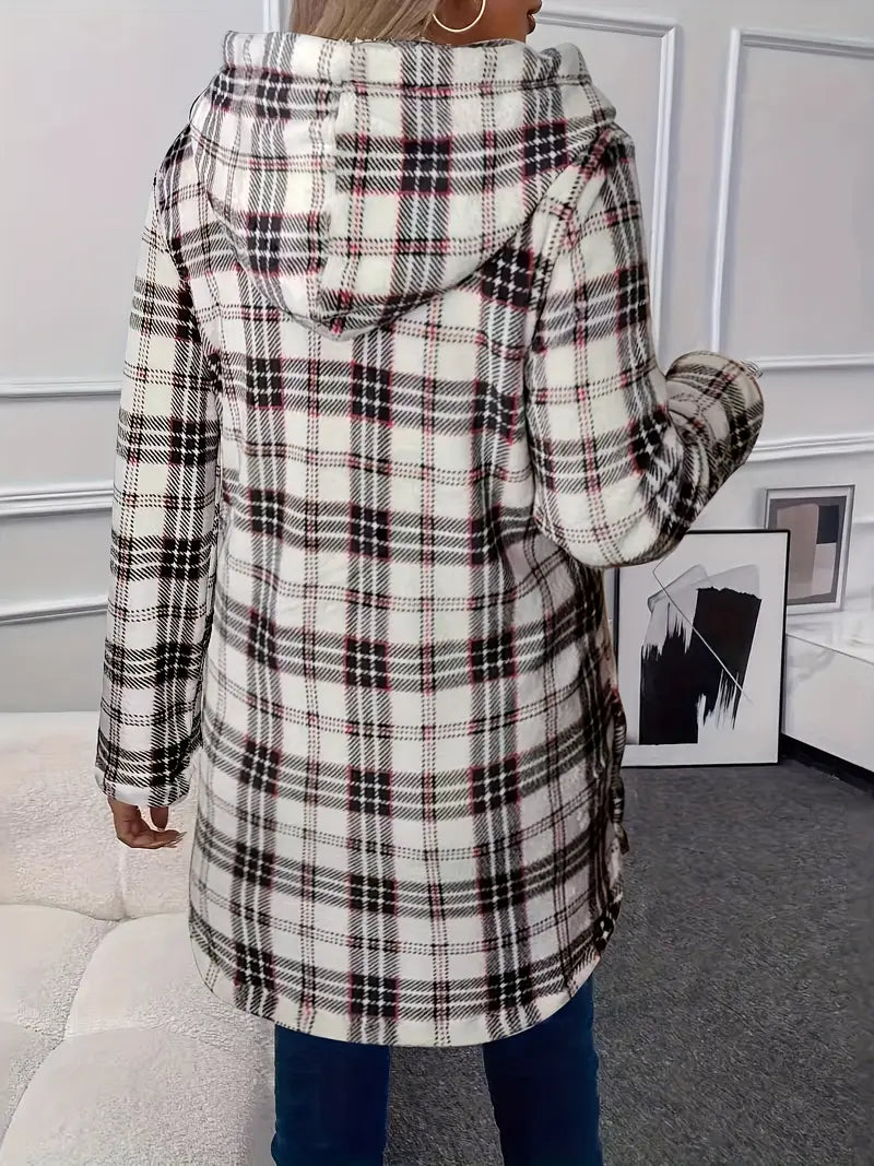 Women's Elegant Plaid Dual-Sided Breasted Hooded Coat