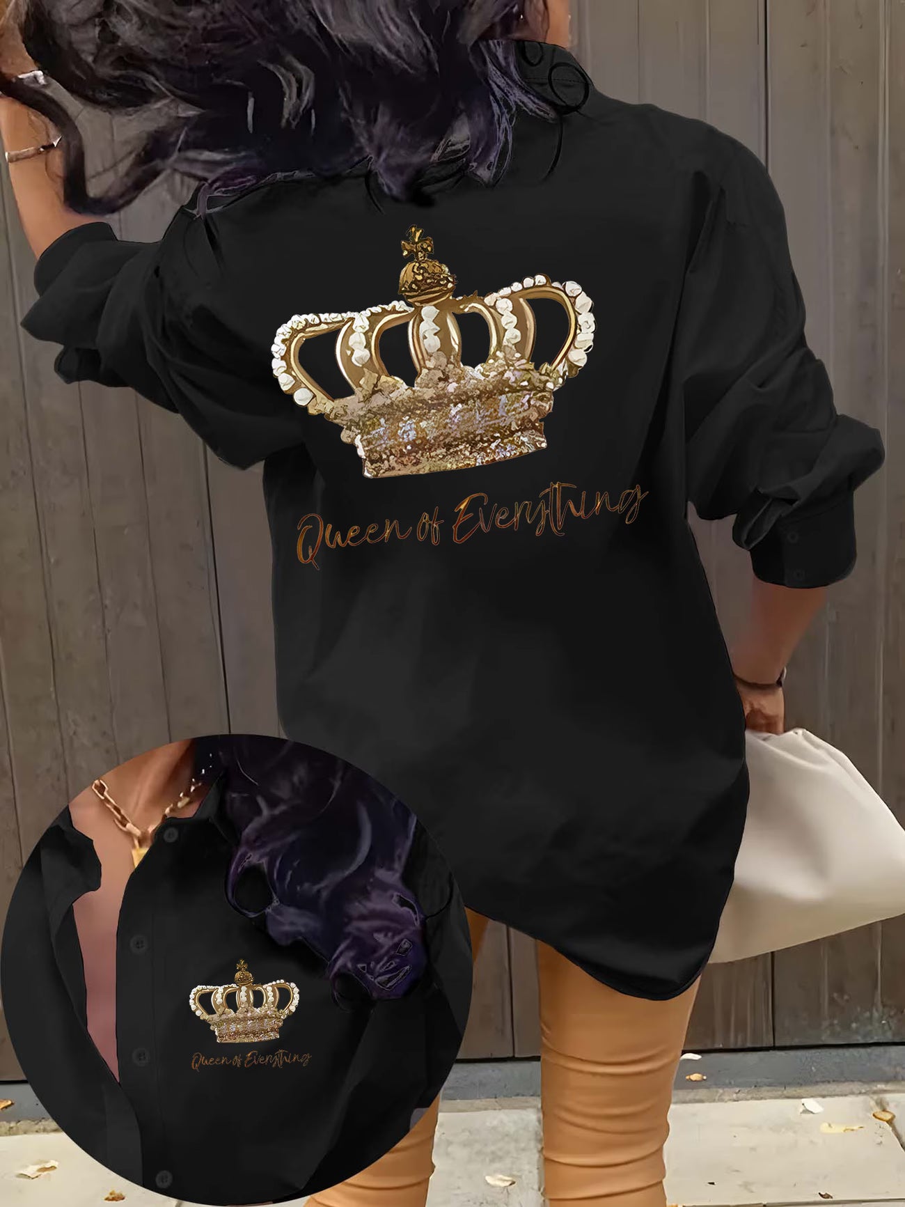 Stylish Letter Pattern Printed Lapel Long-Sleeved Shirt