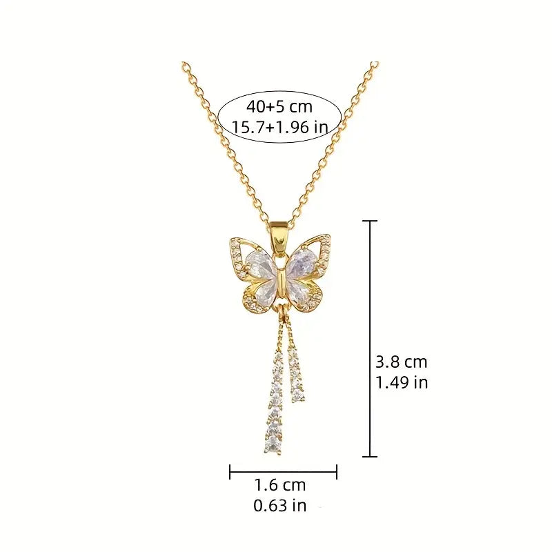 Elegant 14K Gold-Plated Butterfly Tassel Necklace