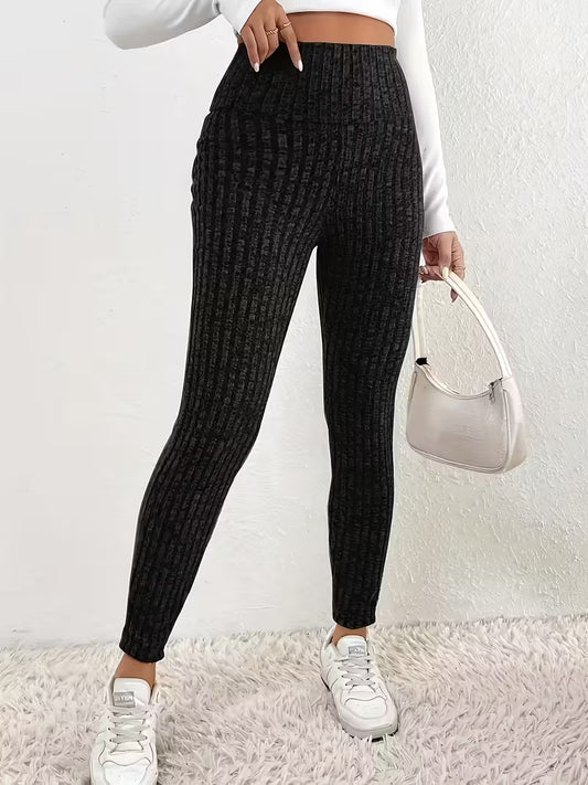 High Waist Solid Color Ribbed Leggings