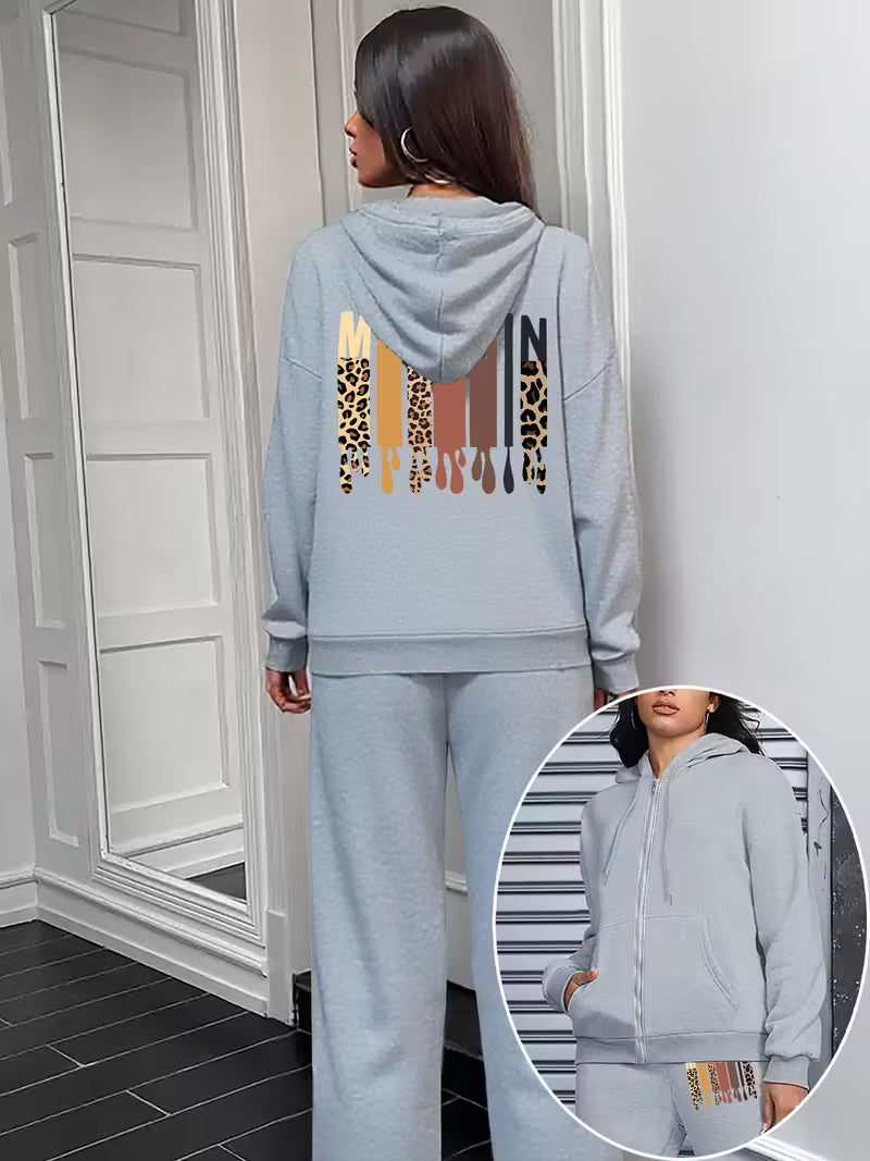 Women'S Casual Zip-Up Hoodie & Pants Set
