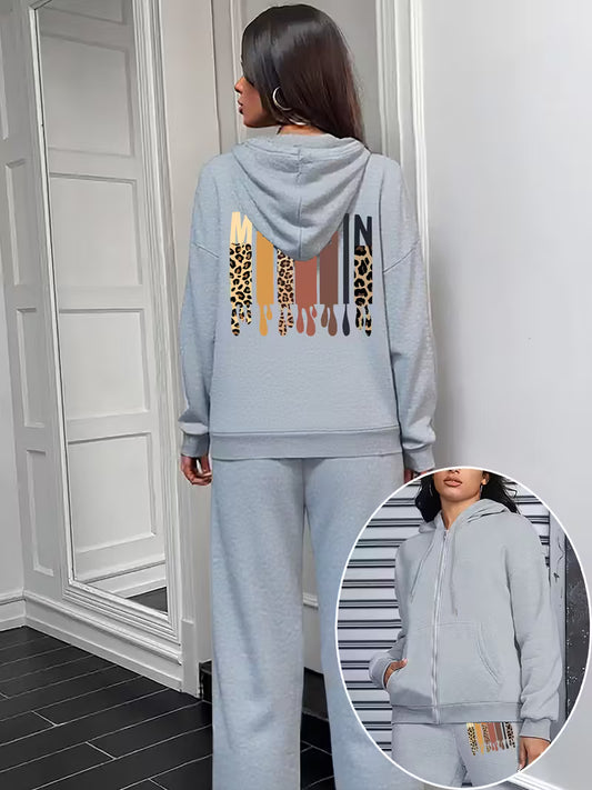 Women'S Casual Zip-Up Hoodie & Pants Set