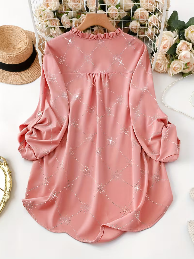 Plus Size Rhinestone Fabric Shirt,