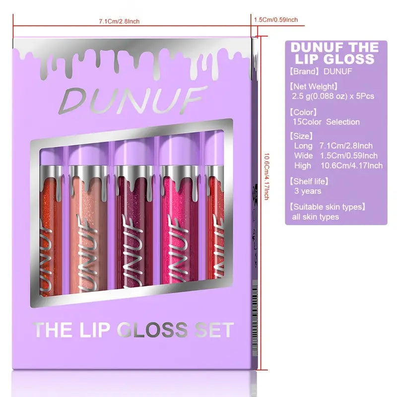 5pcs Long-Lasting Lip Gloss Set, Waterproof,