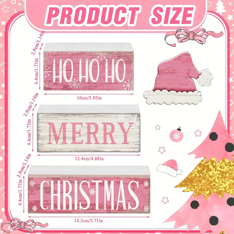 4pcs Rustic Wooden Christmas Decorative Signs & Plaques