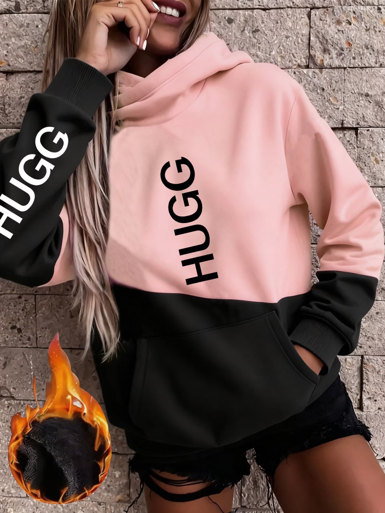 -Lined Color-Block Pocket Hooded Sweatshirt