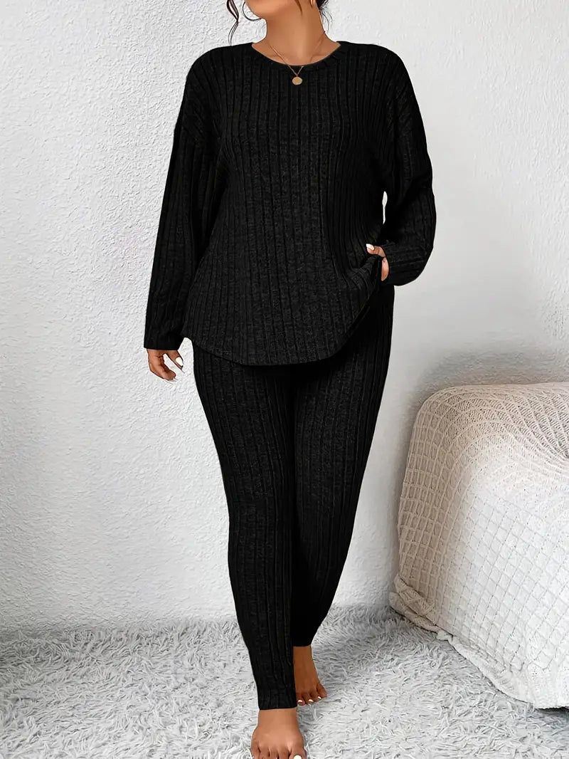 2pcs Women's Solid Color Knitwear Set,